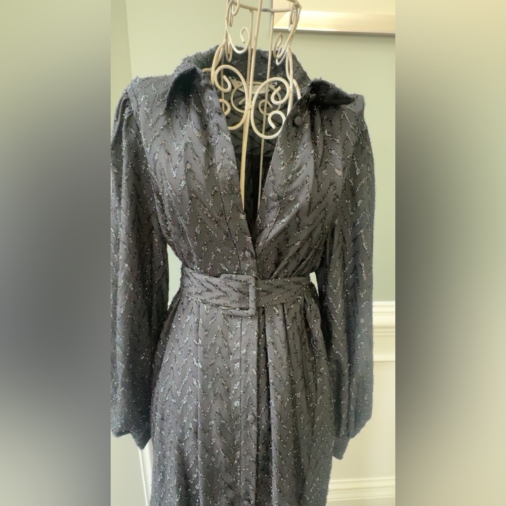 Zara Black Textured Button Shirt Dress